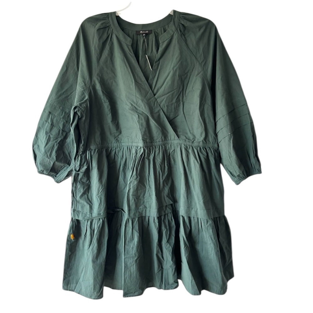NWT Madewell Green Crinkle Poplin Long Sleeve Wrap Mini Dress SZ 1X